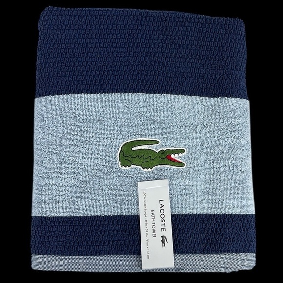 Lacoste Bath Towels Blue Big Green Crocodile Logo 30" x 52" 100% Cotton NEW (3) - Picture 2 of 11